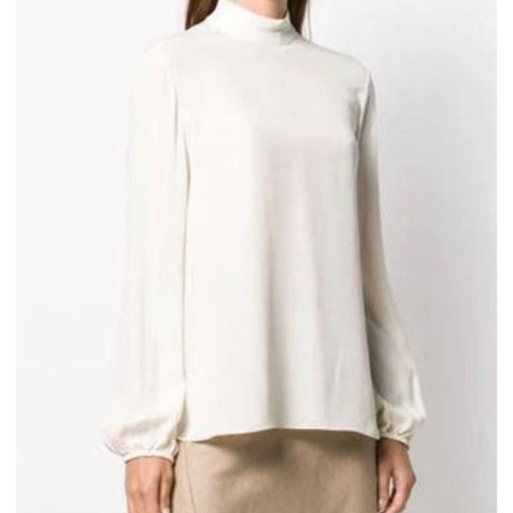 Ssense NWT  theory mock neck 100% silk ivory  long sleeve top small
